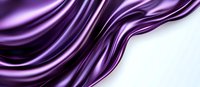 Luxurious purple silk fabric waves creating elegant flowing curves and folds against white background. Abstract panoramic composition with smooth satin texture and light effects.