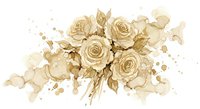 Vintage sepia roses bouquet with watercolor splashes and golden leaves on white background for romantic wedding invitations and floral design projects.