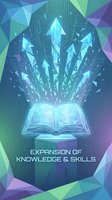 Digital book with glowing arrows emerging upward representing knowledge expansion and skill development on geometric background for education concepts.