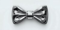 Elegant silver metallic bow tie with mirror finish and chrome details on white background, isolated for fashion and formal wear design projects.