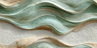 Abstract wavy textured surface with mint green and beige tones creating a flowing pattern against a white background.