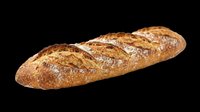 Crusty artisan baguette loaf with scored top and flour dusting, isolated on transparent background. Ready for bakery designs, menus, food packaging, t-shirts, and print-on-demand products.
