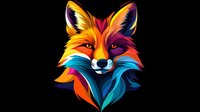 Vibrant multicolored fox head portrait featuring geometric style with bold orange, blue, and purple gradient patterns on black background, isolated design for creative projects.