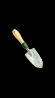 Watercolor garden trowel with wooden handle, isolated on transparent background. Great for stickers, t-shirt design, clipart, print on demand, and sublimation projects.