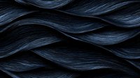 Flowing waves of dark blue-black hair strands create abstract pattern with glossy texture and natural movement, suitable for beauty and fashion backgrounds.
