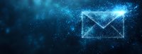 Glowing digital envelope made of connected dots and lines on dark blue background with light effects and particles for email marketing and communication concepts.