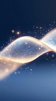 Glowing wave of sparkling particles flowing on dark blue background creates magical atmosphere with golden light and bokeh effect for festive designs.