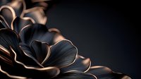 Elegant metallic rose gold and black floral petals in dramatic lighting create luxurious abstract composition against dark background, suitable for luxury branding and design projects.