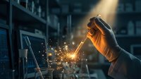 Industrial welder working with sparks flying in manufacturing facility. Professional metalworking and fabrication process in factory setting.