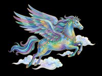 Colorful winged horse with flowing mane and tail, isolated on transparent background. Ready for t-shirts, stickers, clipart, sublimation, and print-on-demand designs.