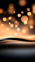 Abstract golden bokeh lights floating over smooth curved waves against dark background, creating magical atmospheric effect for festive designs.