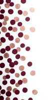 Burgundy and rose gold confetti circles scattered on white background for party decorations, wedding invitations, and festive celebration designs.