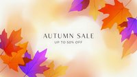 Autumn sale banner with colorful falling maple leaves on warm gradient background for seasonal marketing campaigns and promotional materials.