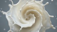Creamy white milk splash forming spiral swirl pattern with dynamic liquid motion and droplets, suitable for dairy, beverage, and food advertising campaigns.