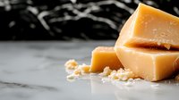 Chunks of creamy caramel fudge candy with crumbs scattered on marble surface in moody lighting, sweet homemade dessert confectionery closeup.