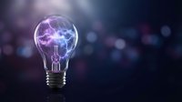 Glowing light bulb with purple and blue electric energy inside, symbolizing innovation, creativity, and bright ideas for business and technology concepts.