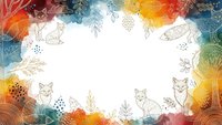 Autumn watercolor frame with colorful leaves and cute fox illustrations on white background for seasonal greeting cards and fall decorations.