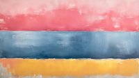 Abstract watercolor stripes in coral pink, navy blue and golden yellow create modern minimalist art with textured brushstrokes on white background.