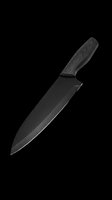 Chef's knife with black blade and textured handle isolated on transparent background, ready for kitchen design, cooking clipart, culinary graphics, t-shirt designs, and print-on-demand products.