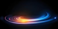 Glowing curved light trail with vibrant orange, pink and blue colors on black background, dynamic motion effect for modern technology designs and backgrounds.
