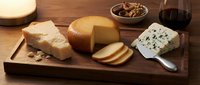 Gourmet cheese platter with aged varieties on wooden board paired with red wine and nuts for elegant entertaining and culinary presentations.