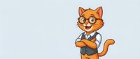 Cartoon orange cat character wearing glasses and business suit with crossed arms, professional mascot design isolated on transparent background.