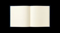 Open hardcover book with blank cream pages and navy blue cover, isolated on transparent background. Ready for stickers, clipart, t-shirt design, and print on demand use.