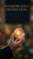 Hand holding glowing shield symbol representing security, insurance, and asset protection for financial services, business, and investment concepts.
