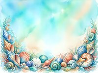 Watercolor ocean frame with seashells, coral and marine life on turquoise background. Underwater border design for summer projects and coastal decorations.
