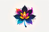 Vibrant lotus flower in gradient colors from deep blue to pink and yellow with decorative splashes on light background, isolated design element for spiritual practices.