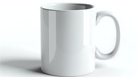 White ceramic coffee mug isolated on white background, blank mockup for branding and design projects. Clean minimal product photography style.