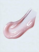 Smooth pink cosmetic serum smear with shimmering particles on white background, showcasing glossy texture for skincare or makeup product advertising.