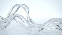 Clear transparent glass wave flowing in elegant curved motion against white background for modern design projects.