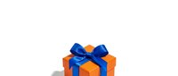 Orange gift box with blue ribbon bow isolated on white background, ready for holiday designs, greeting cards, and festive marketing materials.