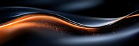 Glowing orange and black wave with sparkling particles flowing in dark space, creating dynamic abstract motion effect for modern backgrounds and banners.