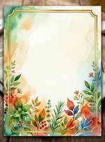 Watercolor floral frame with gold border featuring botanical elements and vibrant flowers, isolated on white background for invitations, cards, and design projects.