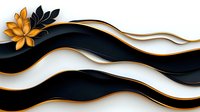 Elegant black and gold waves with lotus flower create dynamic layered pattern on white background. Modern abstract design element for luxury branding and decor.