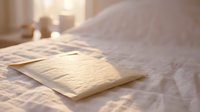 Handwritten letter on unmade bed with soft morning sunlight streaming through window creating warm intimate atmosphere for romantic correspondence.