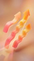 Colorful gradient arrows pointing upward symbolizing growth, success and progress in business analytics and financial performance metrics.