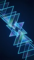 Glowing neon triangles with cyan and purple gradients intersect dynamically against a dark background, creating a modern geometric composition suitable for tech and design projects.