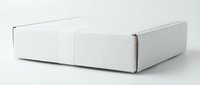White cardboard shipping box with folded flaps on clean background for packaging and delivery services.