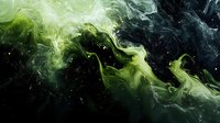 Ethereal green and black cosmic nebula with swirling smoke effects against starry space background creates dramatic atmospheric abstract for wall art and design projects.
