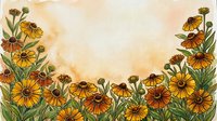 Watercolor wildflower border with orange and yellow blooms on textured paper background for botanical design projects and natural decorative elements.