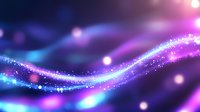 Magical glowing wave with sparkling particles in purple and blue colors against dark background, flowing energy effect creates dreamy atmosphere.