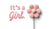 Pink "It's a Girl" text with decorative flower cake topper on wooden stick, perfect for baby shower celebrations and gender reveal parties.