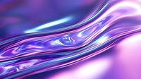 Flowing liquid metal waves in purple and blue colors create dynamic abstract background with glossy chrome-like texture and smooth curved lines.