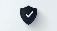 Black shield with white checkmark on light background, minimalist security and protection symbol for web, apps and graphic design projects.