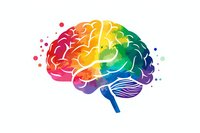 Colorful rainbow brain watercolor illustration on white background, representing creativity, diversity of thought, and mental health awareness.