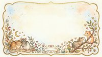 Watercolor woodland animals frame with sleeping fox and squirrel on branches, floral border design for nursery decor, baby shower invitations and greeting cards.