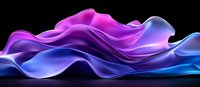 Smooth flowing waves in vibrant gradient colors from pink to purple and blue create dynamic abstract composition against black background. Modern minimalist design.